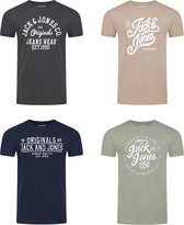 Jack & Jones Heren T-Shirt JJLINO 4 Pack regular fit Veelkleurig XL Ronde Hals Volwassenen Opdruk Print Shirts