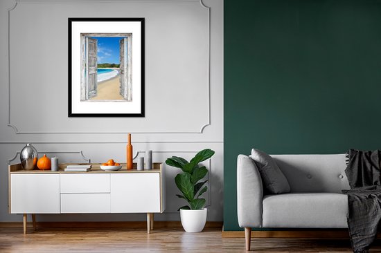 Fotolijst incl. Poster - Zee - Tropical - Doorkijk - Strand - 60x80 cm - Posterlijst