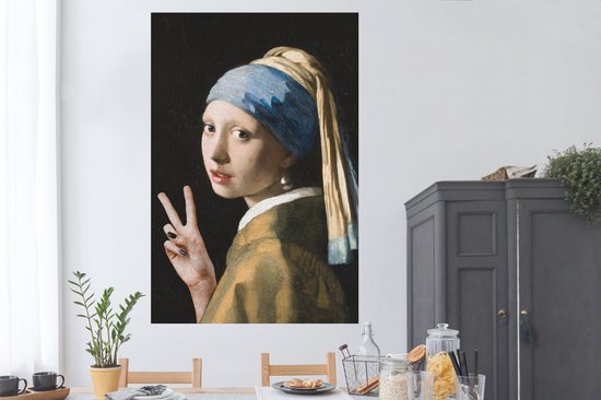 Ancien maître sculpté Johannes Vermeer avec signe de paix 120x180 cm XXL / Groot format!