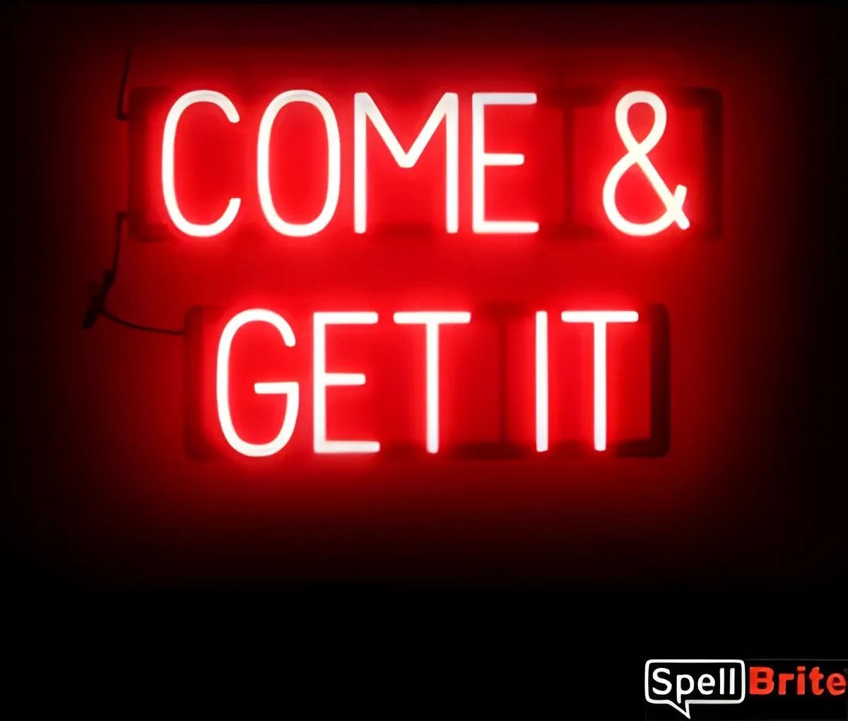 COME & GET IT - Lichtreclame Neon LED bord verlicht | SpellBrite | 61 x 38 cm | 6 Dimstanden - 8 Lichtanimaties | Reclamebord neon verlichting