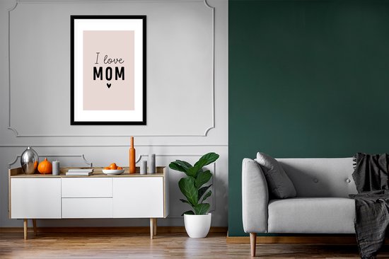 Cadre photo avec affiche - Citations - J'aime maman - Dictons - Maman - 60x90 cm - Cadre pour affiche