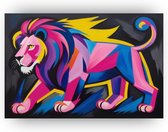 Neon leeuw - Leeuw schilderij op canvas - Canvas schilderij levendig - Schilderij vintage - Muurdecoratie canvas - Wanddecoratie - 90 x 60 cm 18mm