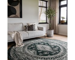 Rond vintage vloerkleed Aila Groen - Rond 240 Ø - (XL)
