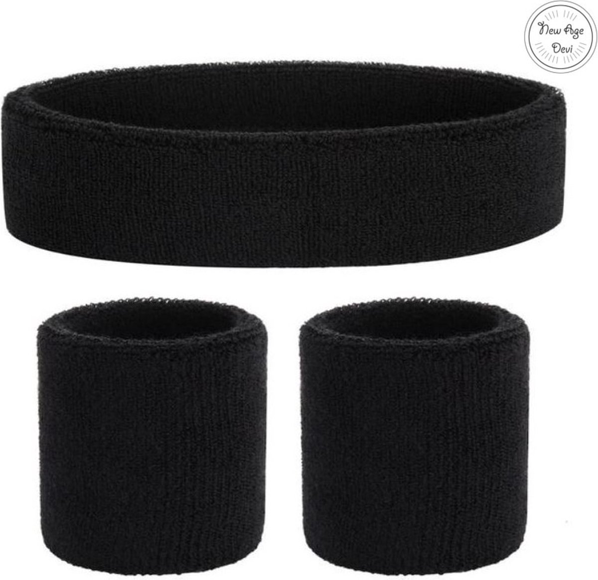 Finnacle - "3-Pack Zwarte Zweetbandjes voor Hoofd en Polsen -