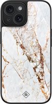 Casimoda® hoesje - Geschikt voor iPhone 15 - Marmer Goud - Luxe Hard Case Zwart - Backcover telefoonhoesje - Goudkleurig