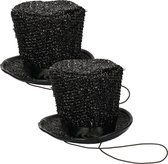 Guirca Carnaval verkleed mini hoedje voor diverse thema's - 2x - zwart - glitters - dames
