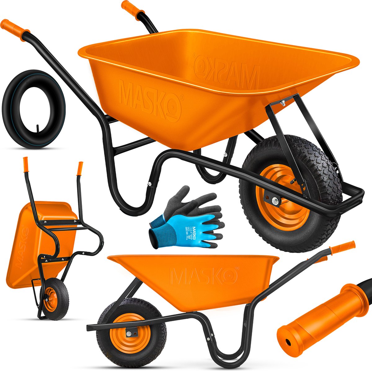 MASKO® Kruiwagen 100L met Luchtbanden max. 250kg laadvermogen inclusief Handschoenen