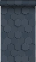 Origin Wallcoverings eco-texture vliesbehangpapier 3d hexagon motief donkerblauw - 347853 - 0,53 x 10,05 m