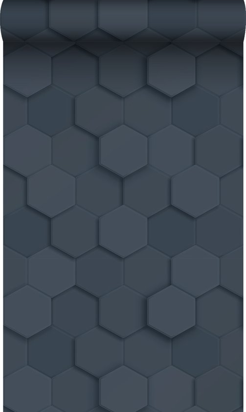 Origin Wallcoverings eco-texture vliesbehang 3d hexagon motief donkerblauw - 347853 - 0,53 x 10,05 m