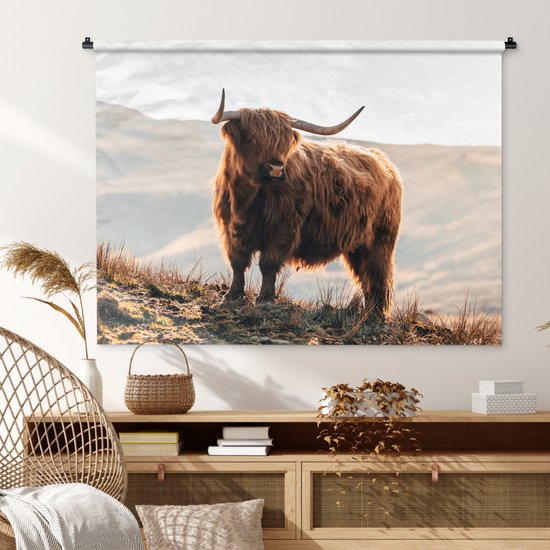 Tapisserie - Tissu mural - Highlander écossais - Animaux - Rural - Paysage - Vache - Nature - 150x112 cm - Tapisserie