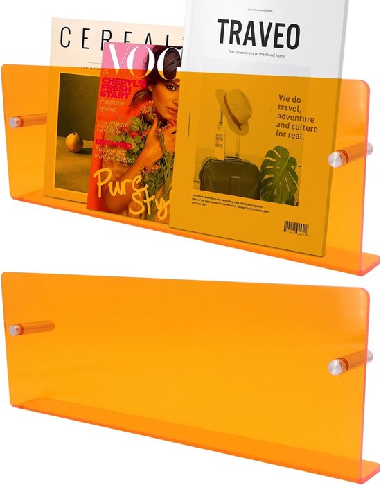 Acryl zwevende plank planken opslag, duidelijke muur gemonteerde boekenplank display plank organizer voor woonkamer, slaapkamer, boeken, tekening boeken, fotolijsten, tijdschriften (geel)
