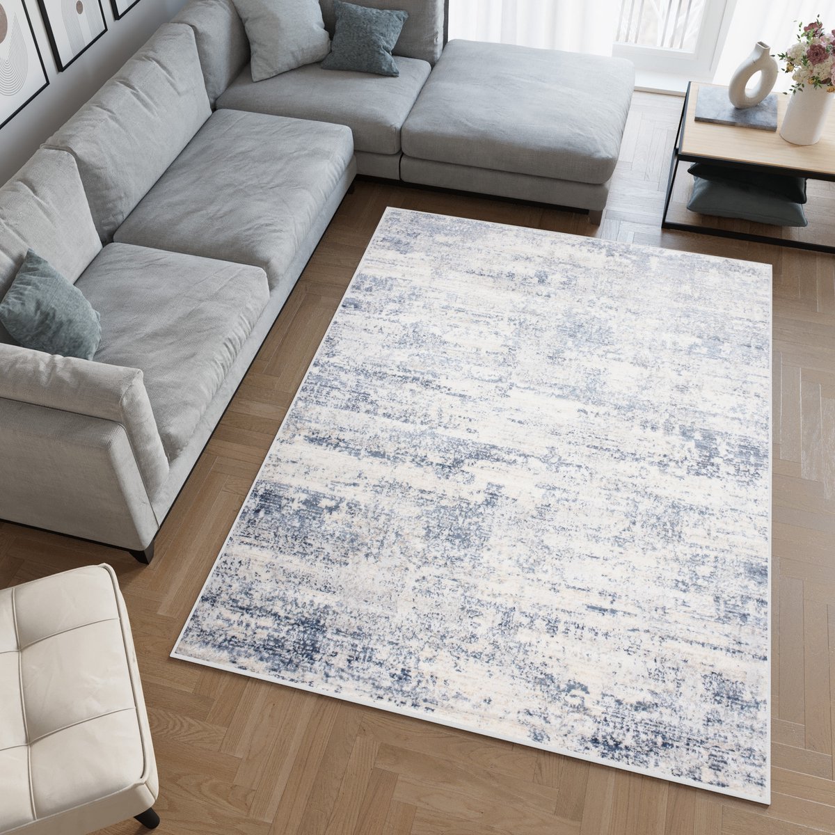 Tapiso Sky Vloerkleed Beige Blauw Woonkamer Modern Tapijt Maat - 80x150