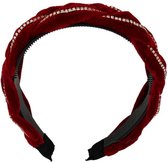 Diadeem - haarband van stof met strass - rood met strass - vlechtvorm - glimmers