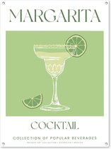 Tuinposter 90x120 cm - Margarita - Groen - Cocktail - Vintage - Tuindecoratie voor buiten - Schutting decoratie - Tuin - Beach bar accessoires - Tuindoek - Buitenposter