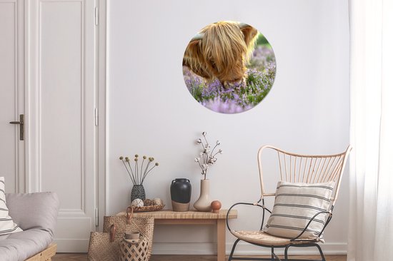 WallCircle - Stickers muraux muraux - Cercle de papier peint - Highlander écossais - Herbe - Bruyère - Animaux - 50x50 cm - Cercle mural - Autocollant - Autocollant de papier peint rond