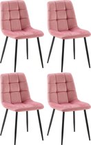 CLP Antibes Set van 4 eetkamerstoelen - Zonder armleuning - Velvet - roze