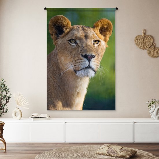 Tapisserie Lions - Jeune lionne Tapisserie coton 120x180 cm - Tapisserie avec photo XXL / Groot format !