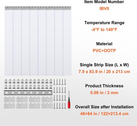 PVC strokengordijn 122 x 213,4 cm lamellen lamellengordijn transparant zacht PVC + DOTP per meter 2 mm dik strokengordijn stalgordijn inclusief bevestigingsmateriaal Ideaal voor deuren tot ca. 122 cm - 