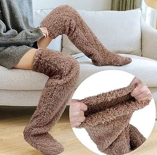 Fleece sokken - Lange sokken - Beenwarmers - kleur Khaki