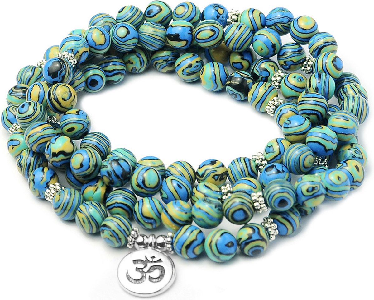 Marama - Mala Ketting Malachiet - Lotus hanger - edelstenen - elastisch - ook draagbaar als wikkelarmband - damesketting