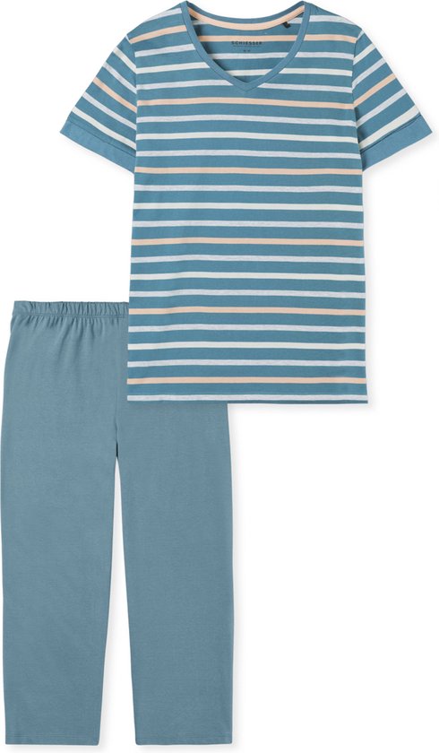 SCHIESSER Casual Essentials pyjamaset - dames pyjama 3/4 lengte blauwgrijs - Maat: 40