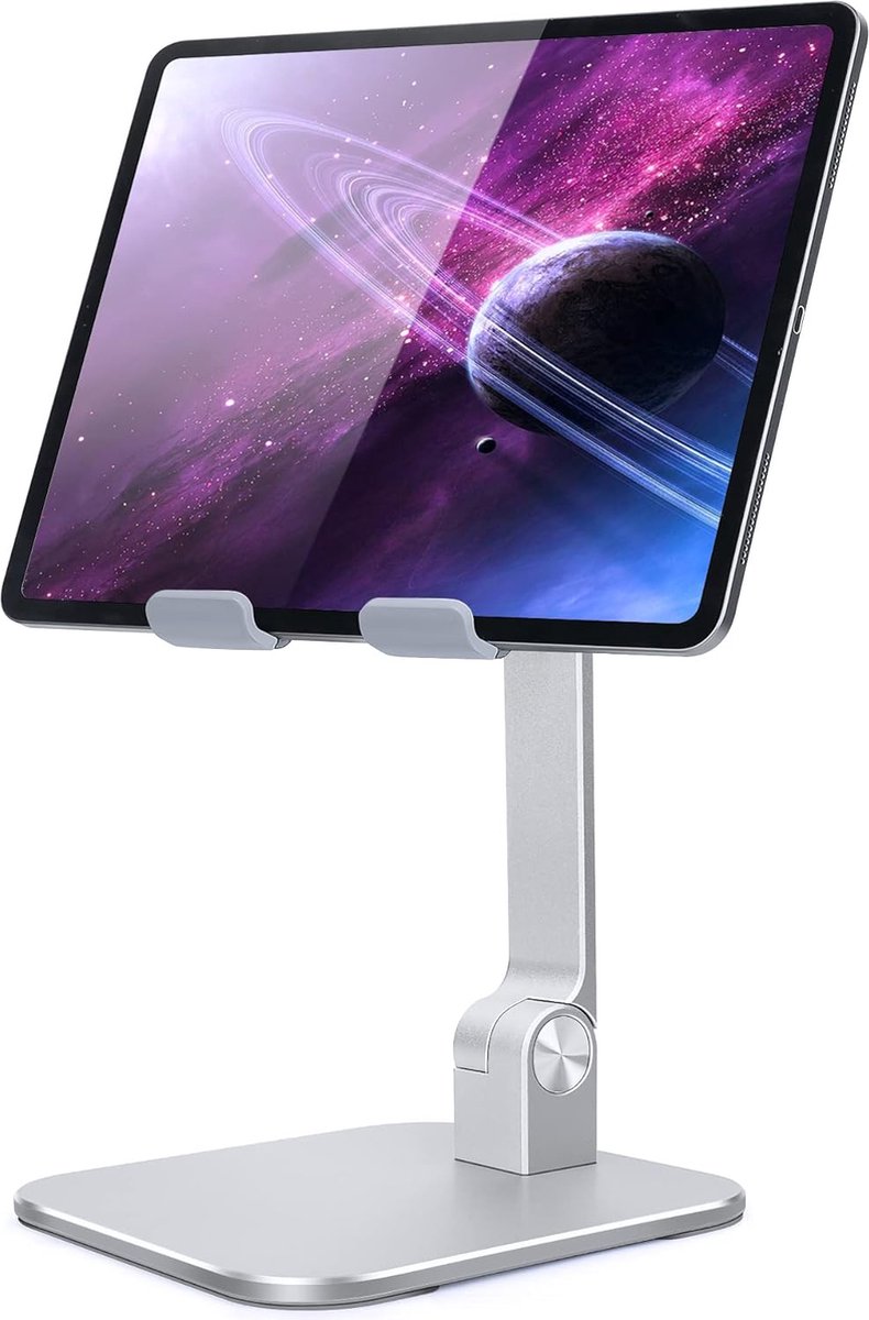 Aluminium Tablet Stand, Opvouwbare Tablet Houder voor Bureau, In hoogte Verstelbare Tablet Stand Mount voor Nieuwe iPad Pro 12.9, iPad Air Mini, iPhone, Meer 4-13,5 inch apparaten (Zilver)