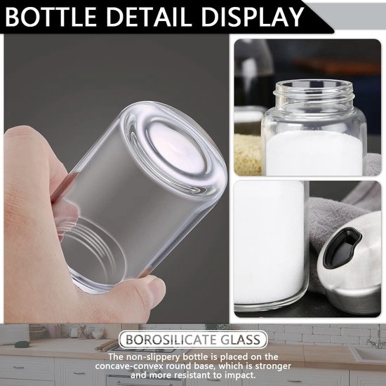 AKOLAFE 3 stuks kruidenpotjes met draaidek, 150 ml, 6 x 9,5 cm, luchtdichte kruidenpotjes met 4 soorten kruidengaten, rond, zoutstrooier van borosilicaatglas voor keuken, grillen, koken AKOLAFE 3 stuks kruidenpotjes met draaidek, 150 ml, 6 x 9,5 cm, luchtdichte kruidenpotjes met 4 soorten kruidengaten, rond, zoutstrooier van borosilicaatglas voor keuken, grillen, koken