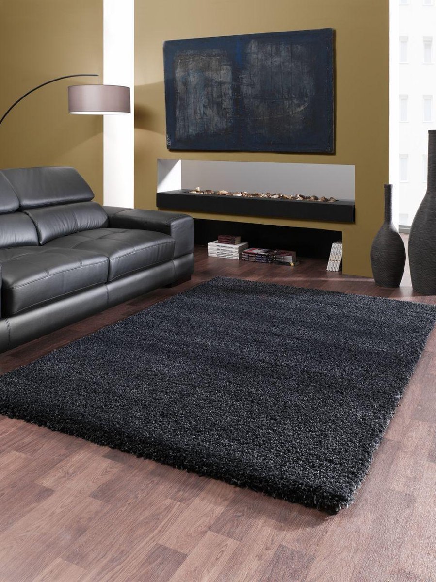 Bol Com Vloerkleed Shaggy Deluxe 5533 90 Black Melange 140x200 Cm