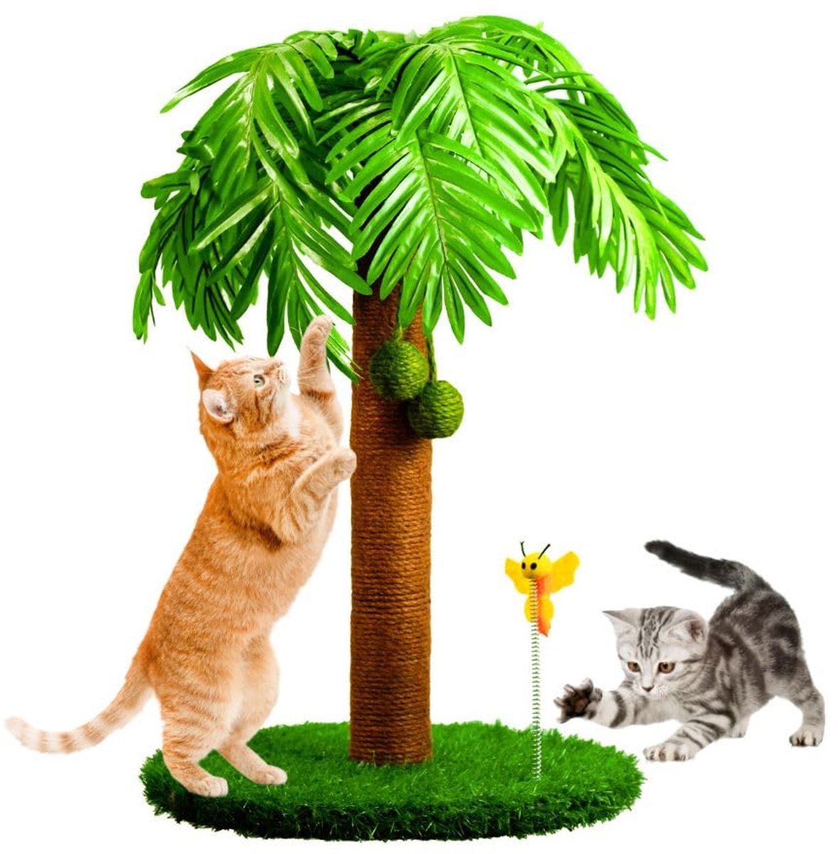 Ibenzoa® Hoge Krabpaal voor Katten met Palmboomontwerp en Speelballen van 78 cm Hoog