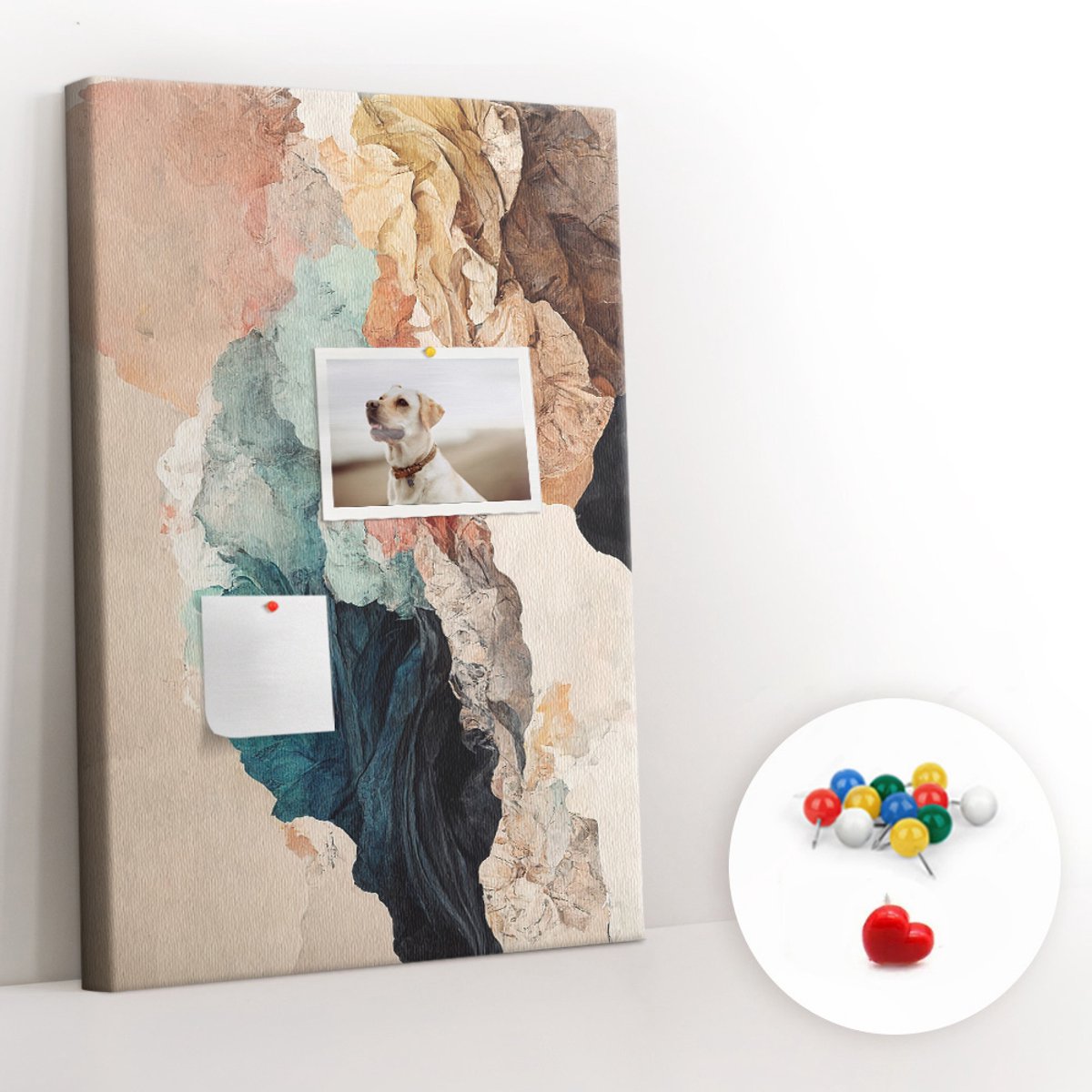 Tulup Prikbord - Abstracte vlekken Kurk Prikbord - 40 cm x 60 cm - Veelkleurig Prikbord - Kleurrijke Pinnen - Kurkbord - Kurkbord Voor Kantoor - Prikbord Van Kurk - Decoratief Kurkbord - Kurk Prikbord Canvas
