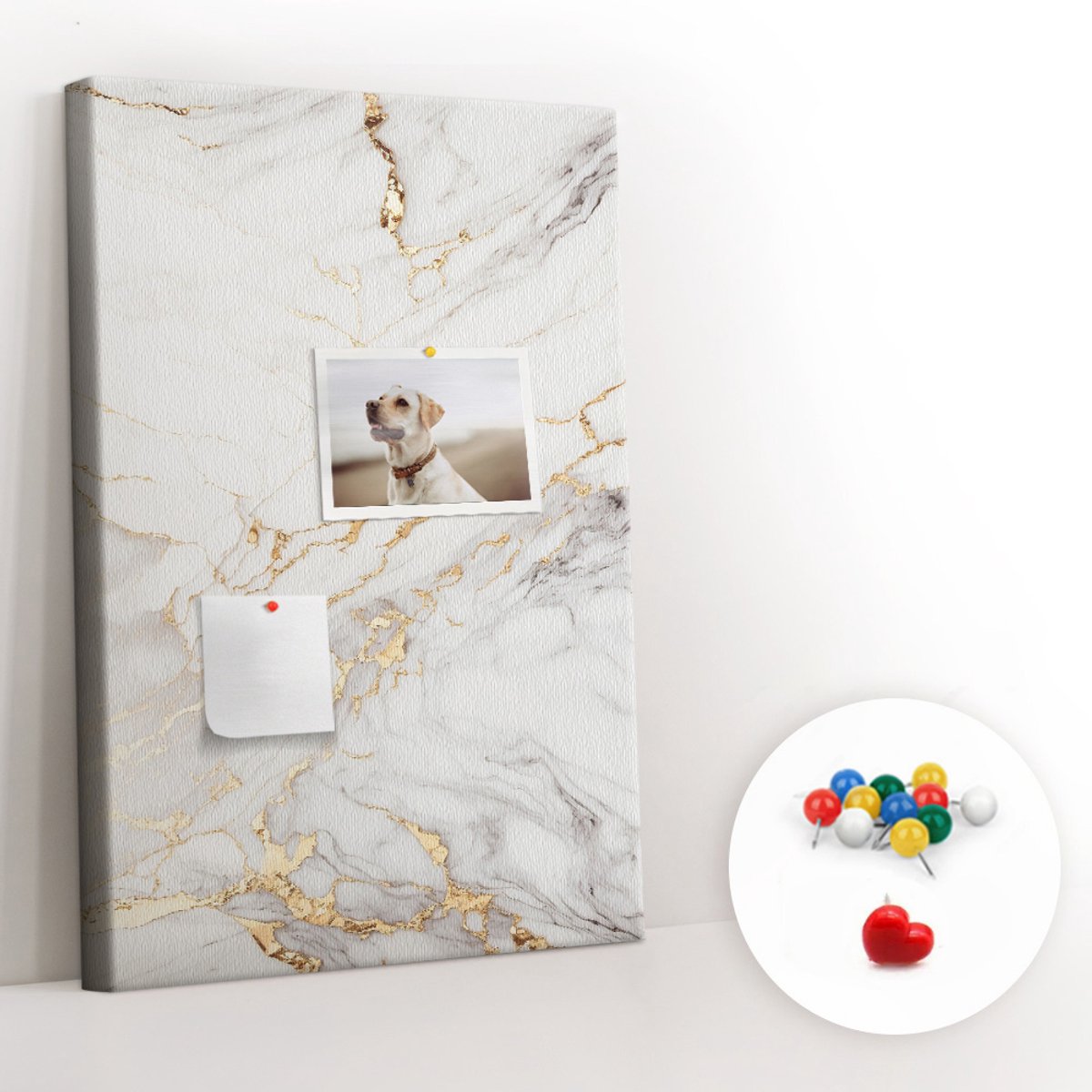 Tulup Prikbord - Decoratief marmer Memobord Van Kurk - 40 cm x 60 cm - Wit Prikbord - Kleurrijke Pinnen - Kurk Prikbord - Kurk Prikbord Bureau - Kurk Bedrukken - Decoratief Kurkbord - Kurk Prikbord Canvas