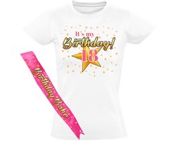 Birthday Babe 18 Jaar T-shirt en Sjerp - Dames - Verjaardag - Shirt - Jarig