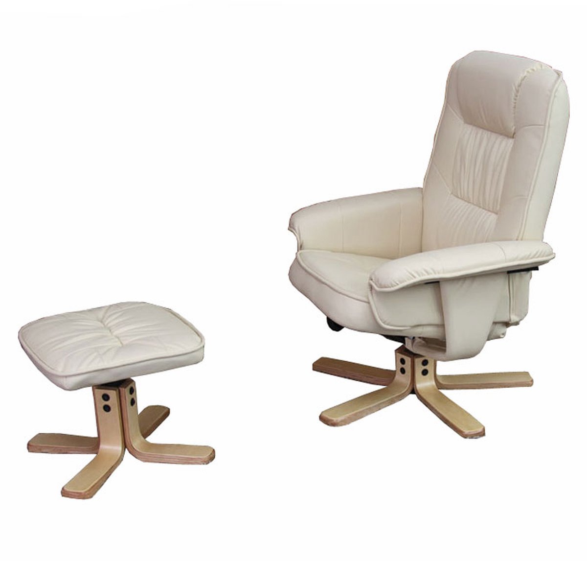 MCW Relaxfauteuil M56, tv-fauteuil met voetenbank, kunstleer, eucalyptushout, MVG-gecertificeerd ~ crème