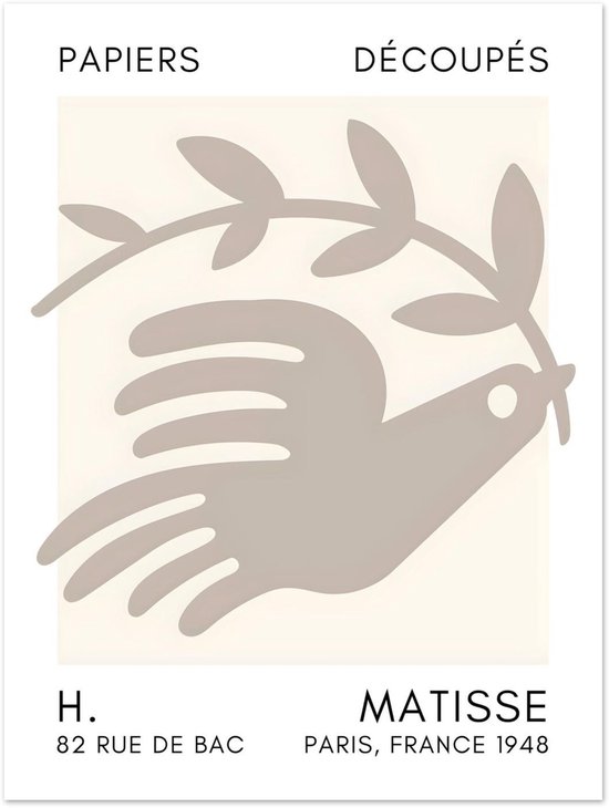 Matisse - Colombe de la paix affiche grise 30x40 cm / 12x16″