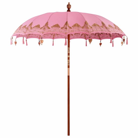 vidaXL - Balinese - Parasol - Roze - (210-220) - x - 260 - cm - Katoen - en - massief - hout