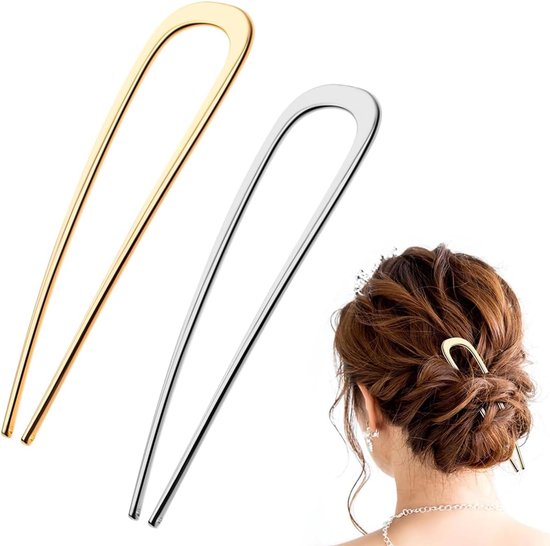 Épingles à cheveux en forme de U en métal, Groot fourchettes à cheveux en métal pour chignon , Accessoires de coiffure pour femmes et Filles ( Goud et Argent) - Set de 2