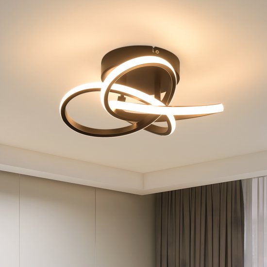 Plafonnier LED NETTLIFE - 28 W - Plafonnier noir - Lumière blanche chaude 3 000 K - Lampe de cuisine moderne - Motif floral à quatre feuilles - Lampes de plafond en métal - Pour salon | chambre à coucher | Cuisine | Couloir | Chambre d'enfant - 32cm