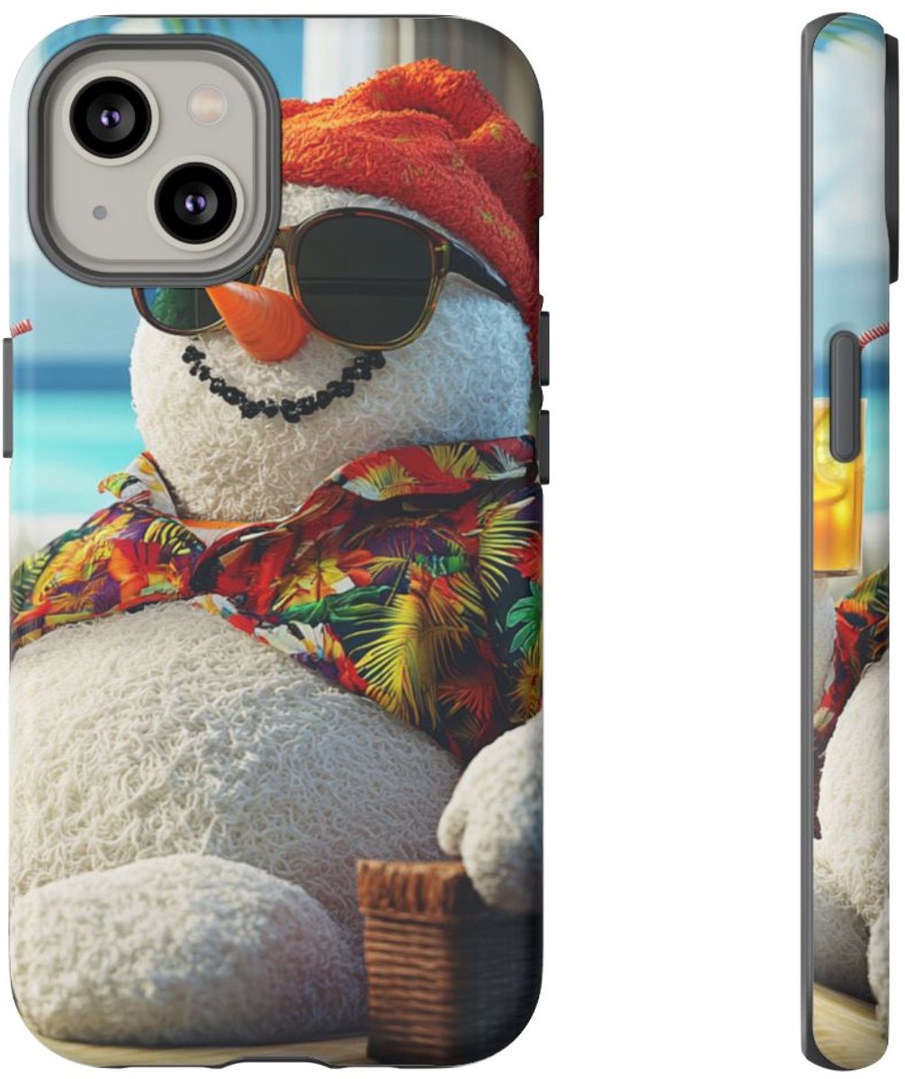 Sneeuwpop met Hawaiishirt en Zonnebril – Telefoonhoesje Geschikt voor iPhone 14