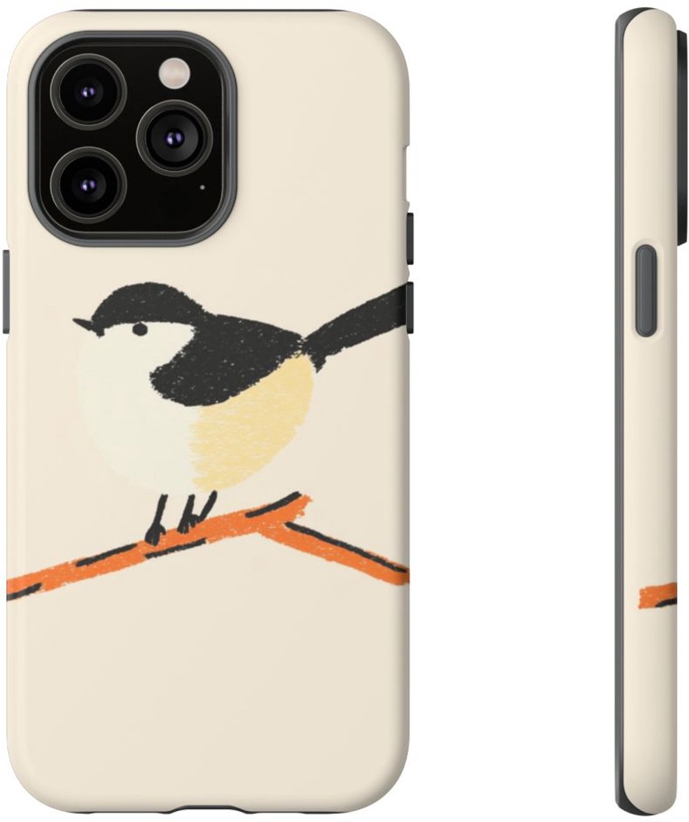 Minimalistische Vogelillustratie op Tak – Telefoonhoesje Geschikt voor iPhone 14 Pro Max