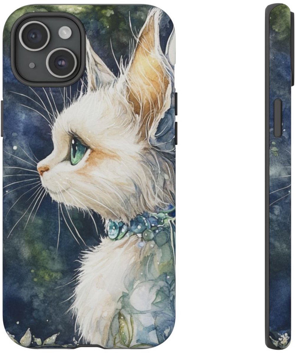Aquarel Sprookjeskat met Vleugels – Telefoonhoesje Geschikt voor iPhone 15 Plus