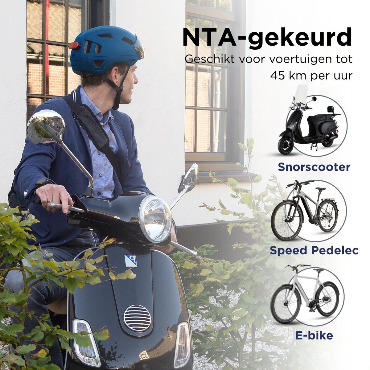 GOOFF® Pilot 4-in-1 Snorfiets Helm met Verlichting en Vizier - Speed Pedelec Fietshelm voor Volwassenen - NTA 8776 - Snorscooter Helm met LED Licht - Goedgekeurd voor Blauw Kenteken en E Bike - Dames en Heren - M - Blauw thumbnail 5