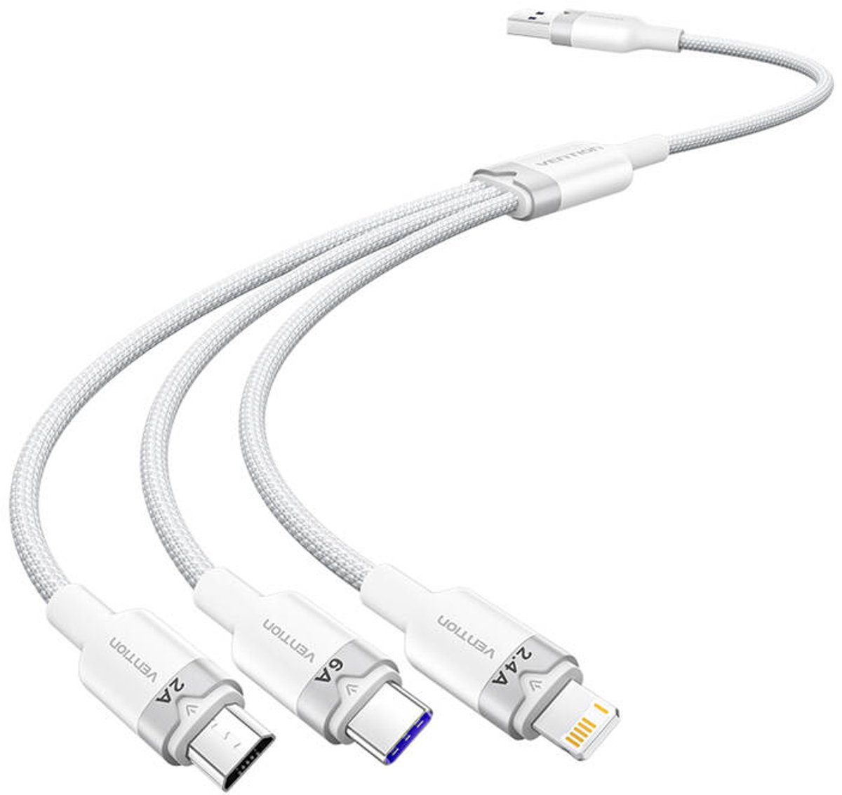 Vention 3In1 Usb A Naar Micro Usb Naar Lightning Kabel Voor Het Opladen Van Telefoons 6A