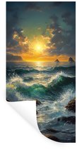 Muurstickers - Sticker Folie - Zee - Zon - Golven - Rotsen - 20x40 cm - Plakfolie - Muurstickers Kinderkamer - Zelfklevend Behang - Zelfklevend behangpapier - Stickerfolie