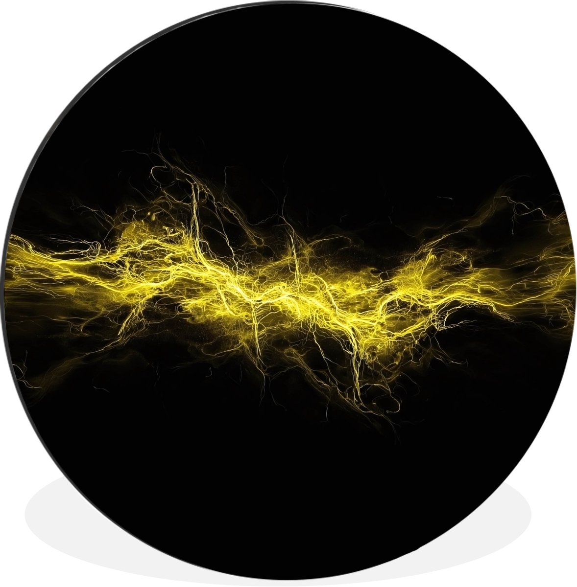 WallCircle Wandcirkel - Muurcirkel - Gaming - Elektriciteit - Geel - Energie - Aluminium - Dibond - 120x120 cm - Binnen en Buiten Vonken
