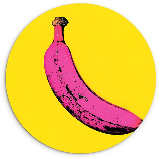 WallCircle® Wandcirkel 60x60 cm - Muurcirkel Banaan - Grafisch - Geel - Muurdecoratie woonkamer - Wanddecoratie slaapkamer - Kamer decoratie accessoires - Ronde schilderijen