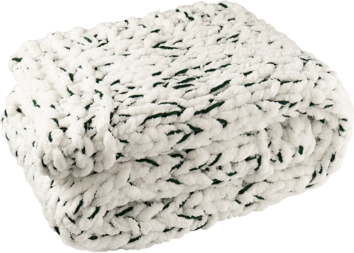 J-Line deken Gebreeën - polyester - wit/groen