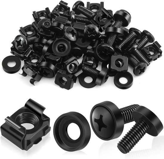 StarTech M5 x 12mm - schroeven en kooimoeren voor serverkast en rack - 50 stuks pak - zwart