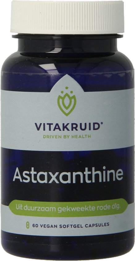 Paarse pot met 60 vegan capsules. Label met informatie over gebruik en bewaren.