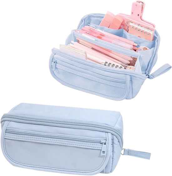 Foto: Meisjes etui jongens etui etui voor school etui met grote capaciteit met 9 opbergvakken multifunctionele etui voor jongens en meisjes mooie etui voor kinderen tieners studenten vrouwen mannen blauw 