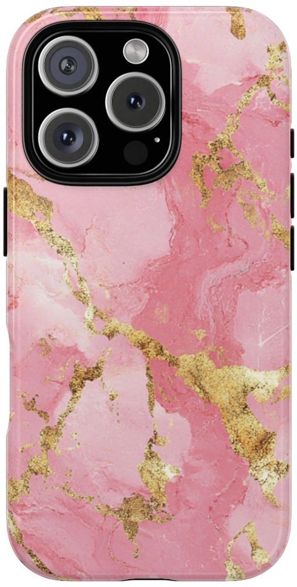 Roze en Gouden Marmerstructuur – Telefoonhoesje Geschikt voor iPhone 16 Pro